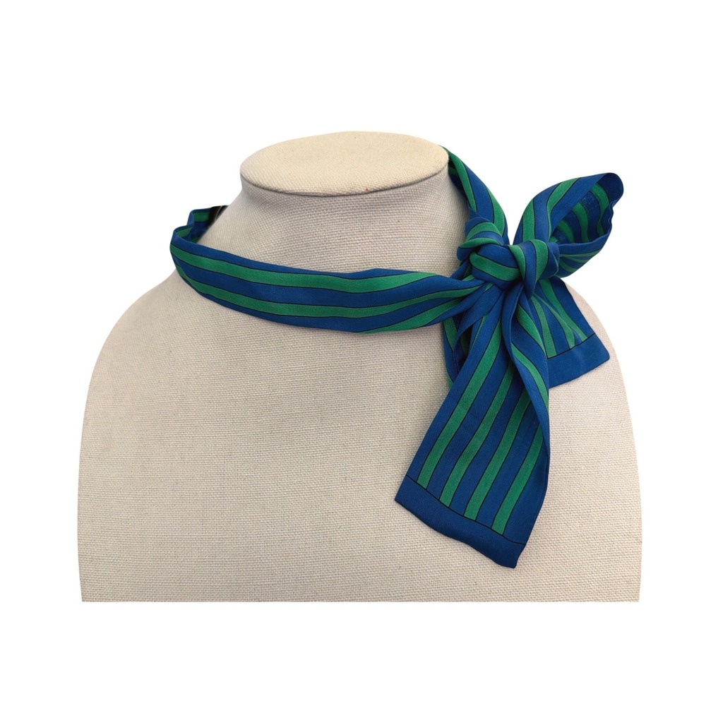 Vintage Revelli Made Japan Silk Striped Skinny Scarf Preppy Mod Retro Preppy